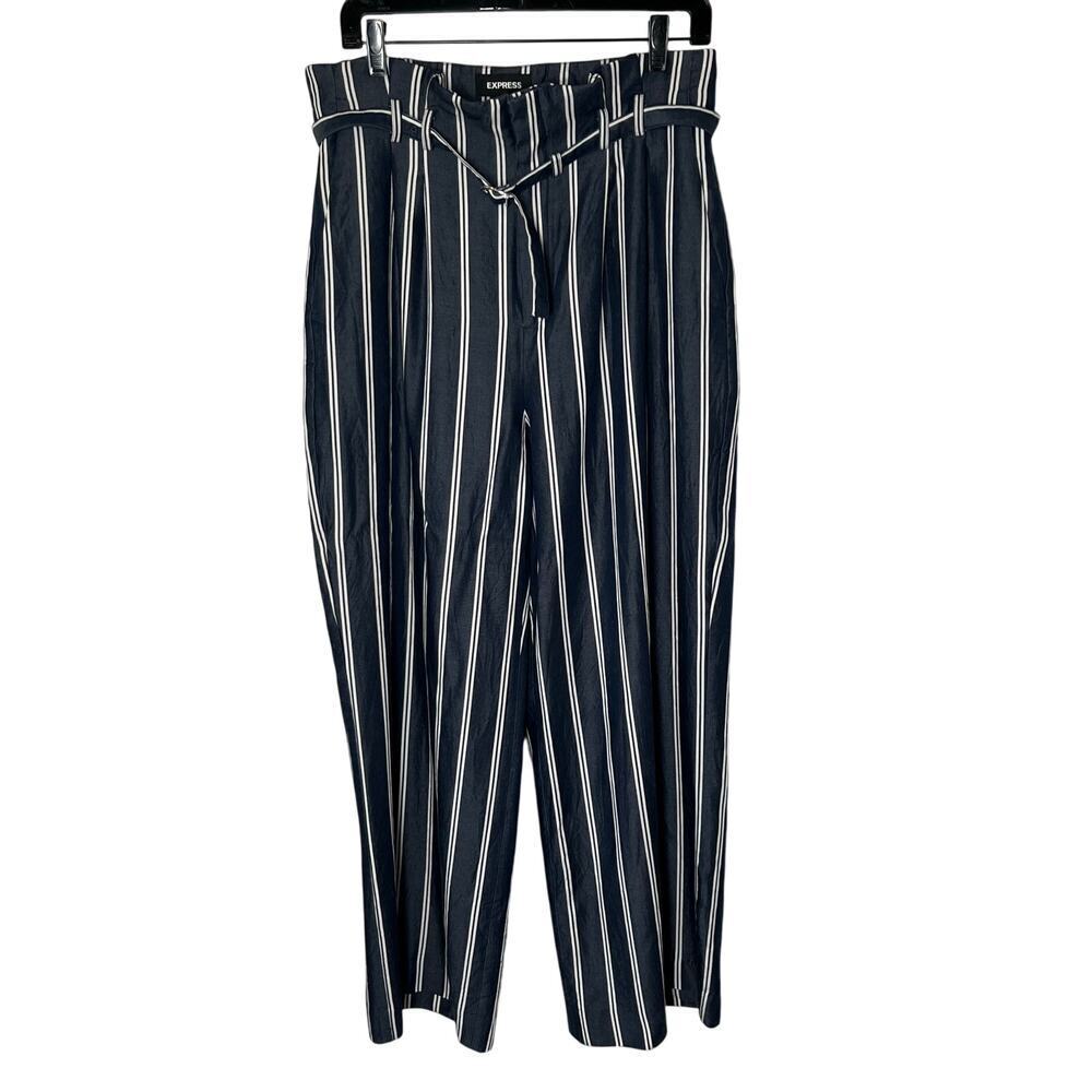 Express Women's Wide Leg High‎ Rise Blue White Striped Pants Size 12R
